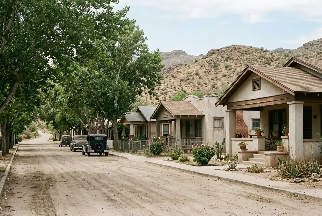 Residential streets and desert surroundings characteristic of Boulder City, Nevada
