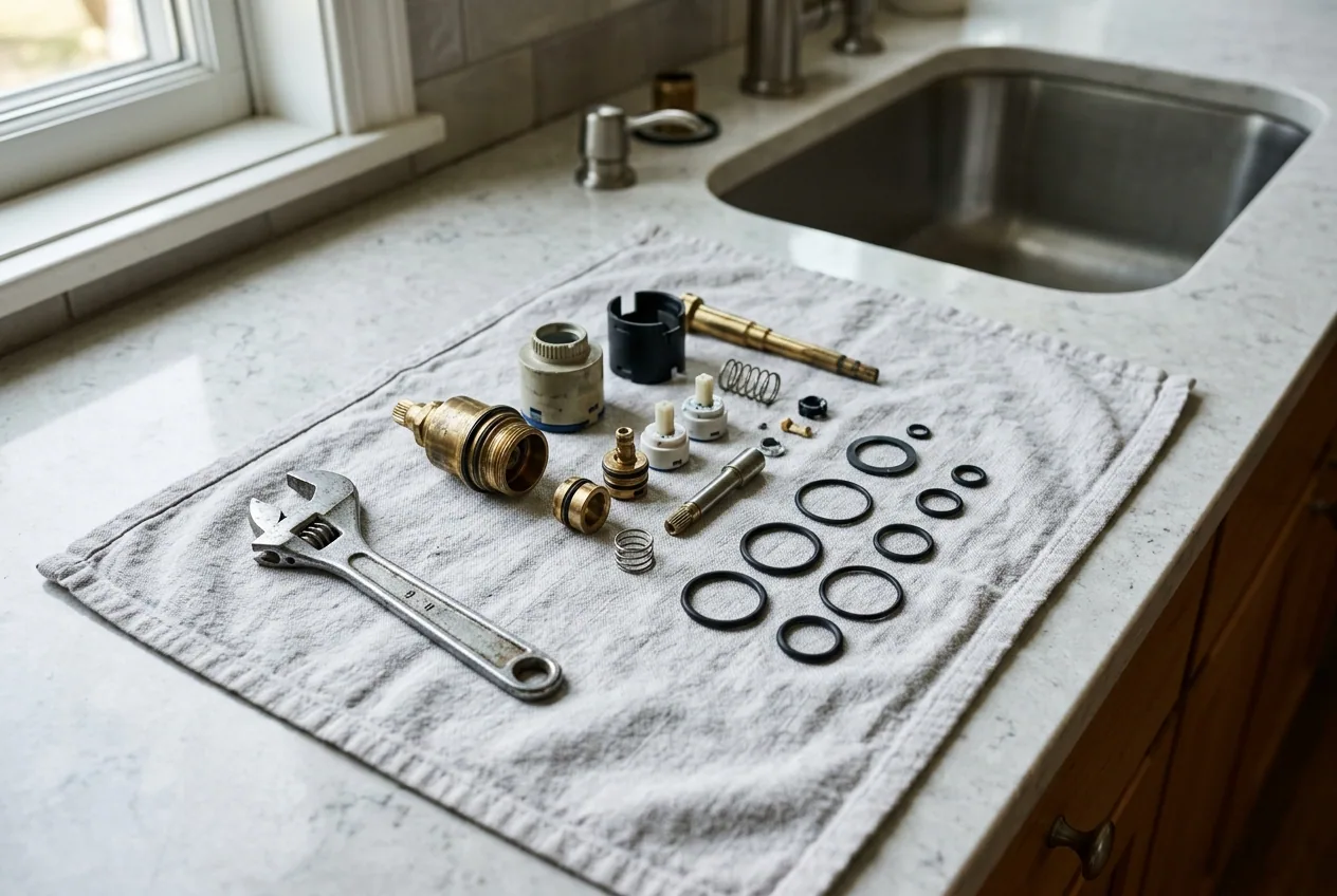 Faucet repair and installation work in a Las Vegas home, illustrative image
