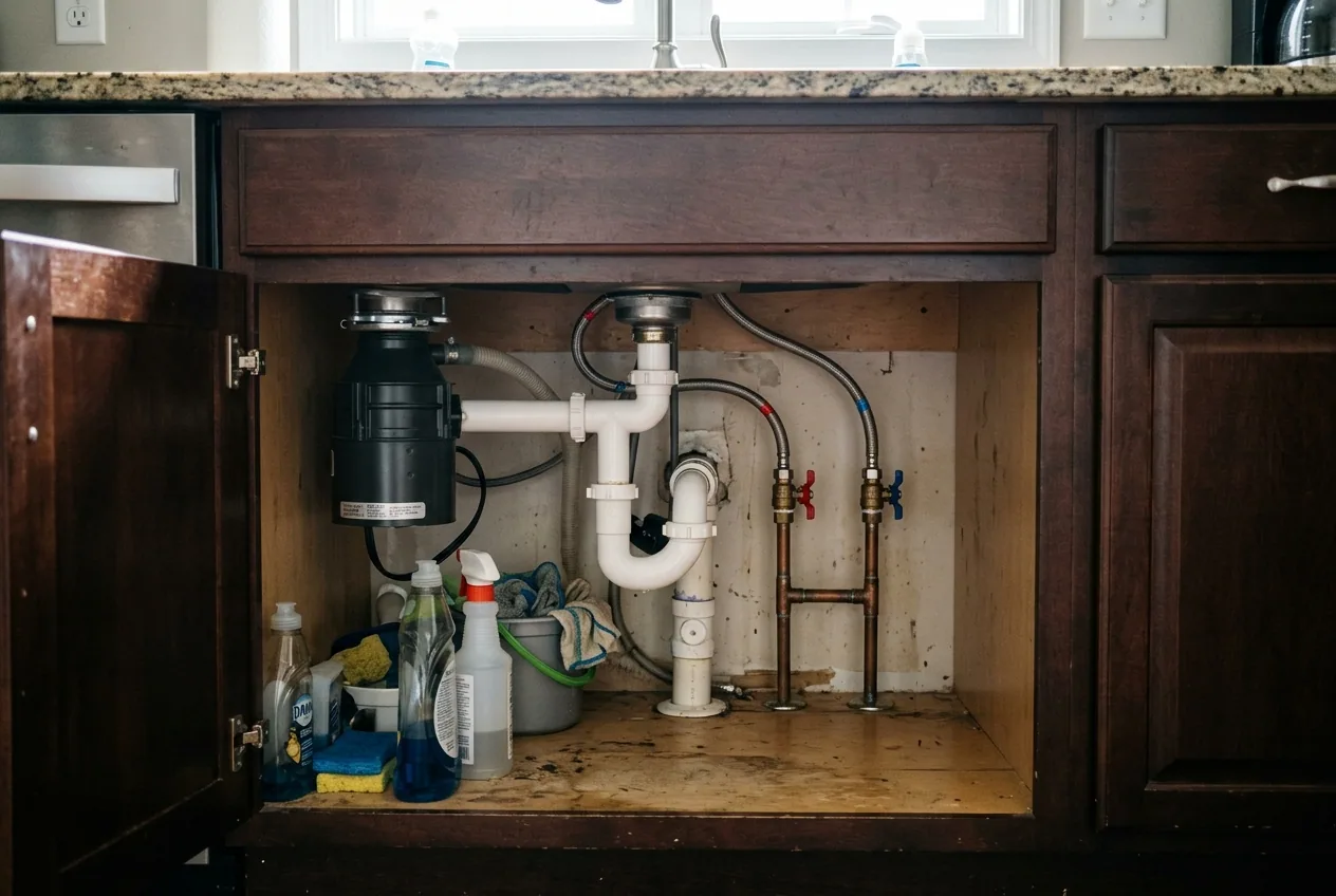 Plumbing repair work in a Las Vegas home, illustrative image